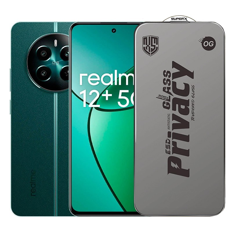 Folie de Protectie pentru Realme 12+, Flippy, Sticla Securizata ESD Antistatica, Super-X Privacy OG, Margini Negre, 0.30 mm, Transparent Inchis