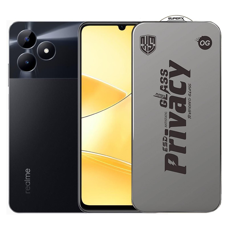 Folie de Protectie pentru Realme C51, Flippy, Sticla Securizata ESD Antistatica, Super-X Privacy OG, Margini Negre, 0.30 mm, Transparent Inchis