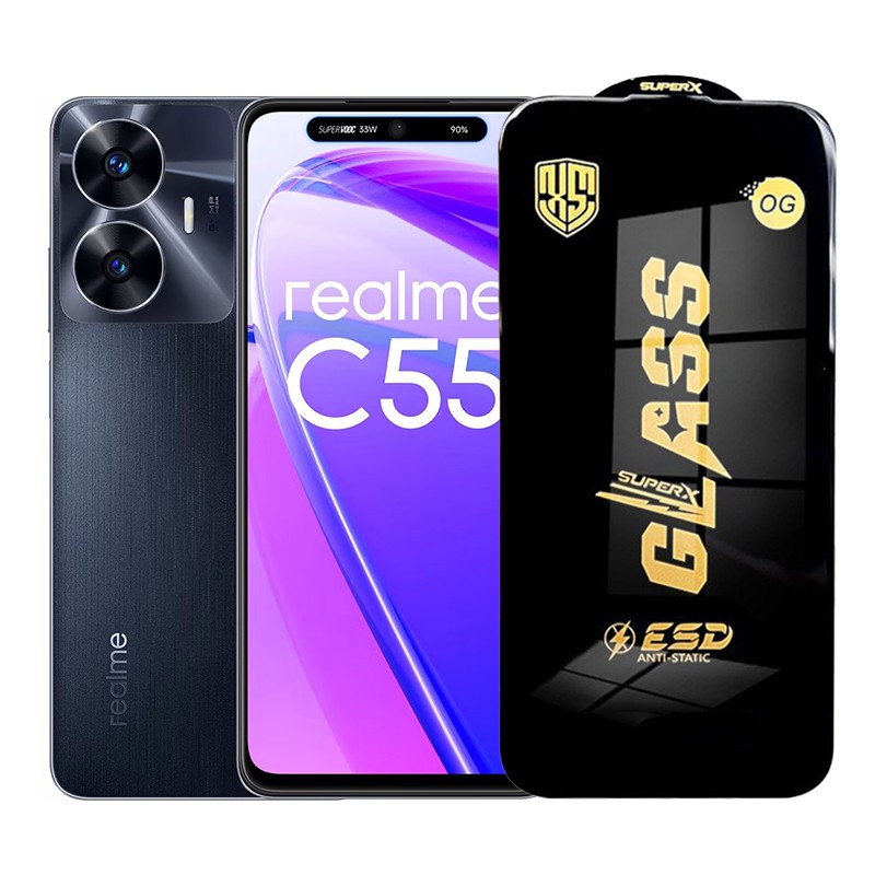 Folie de Protectie pentru Realme C55, Flippy, Sticla Securizata ESD, Margini Negre, Rezistenta la Zgirieturi, Antistatica, 0.35 mm, Transparenta
