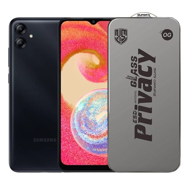 Folie de Protectie pentru Samsung Galaxy A04e, Flippy, Sticla Securizata ESD Antistatica, Super-X Privacy OG, Margini Negre, 0.30 mm, Transparent Inchis