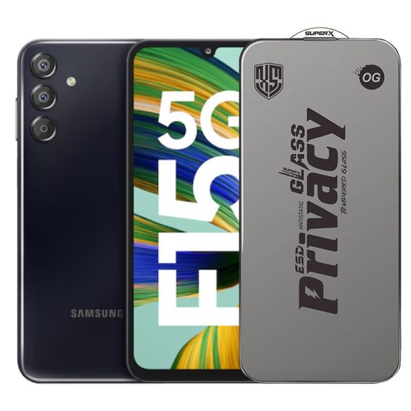 Folie de Protectie pentru Samsung Galaxy F15, Flippy, Sticla Securizata ESD Antistatica, Super-X Privacy OG, Margini Negre, 0.30 mm, Transparent Inchis