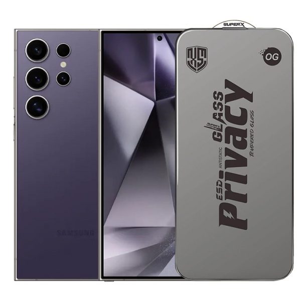 Folie de Protectie pentru Samsung Galaxy S24 Ultra, Flippy, Sticla Securizata ESD Antistatica, Super-X Privacy OG, Margini Negre, 0.30 mm