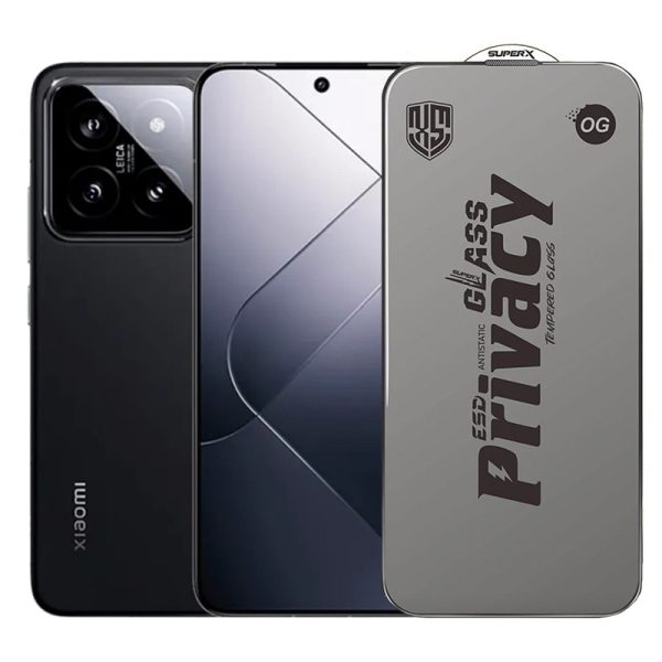 Folie de Protectie pentru Xiaomi 14, Flippy, Sticla Securizata ESD Antistatica, Super-X Privacy OG, Margini Negre, 0.30 mm, Transparent Inchis