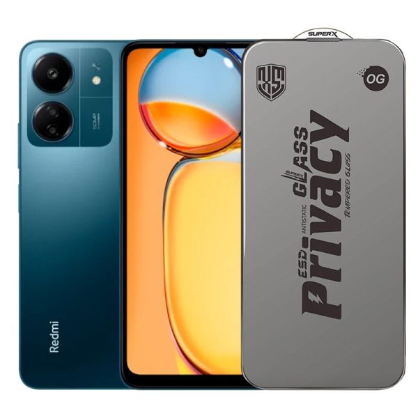 Folie de Protectie pentru Xiaomi Redmi 13C, Flippy, Sticla Securizata ESD Antistatica, Super-X Privacy OG, Margini Negre, 0.30 mm, Transparent Inchis