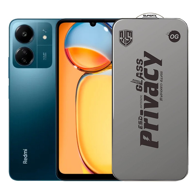 Folie de Protectie pentru Xiaomi Redmi 13C, Flippy, Sticla Securizata ESD Antistatica, Super-X Privacy OG, Margini Negre, 0.30 mm, Transparent Inchis