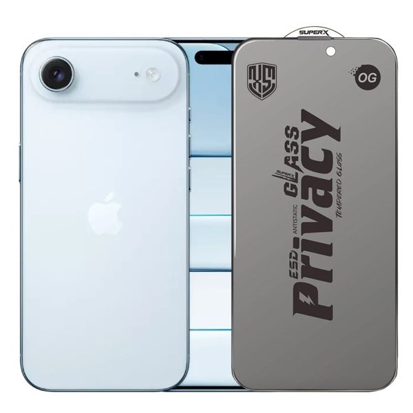 Folie de Sticla Privacy OG pentru Apple iPhone 17 Air, Flippy, Sticla Securizata ESD Antistatica, Super-X, cu Margini Negre, Rezistenta la Zgirieturi, 0.30 mm, Transparenta