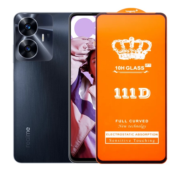 Folie Sticla Securizata pentru Realme C55, Flippy, Sticla de Protectie Compatibila cu Realme C55, Full Cover 111D, HD, Margini Negre, Transparenta
