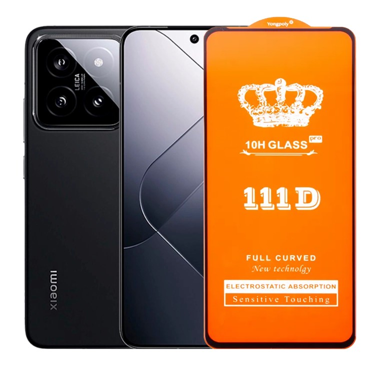Folie Sticla Securizata pentru Xiaomi 14, Flippy, Sticla de Protectie Compatibila cu Xiaomi 14, Full Cover 111D, HD, Margini Negre, Transparenta