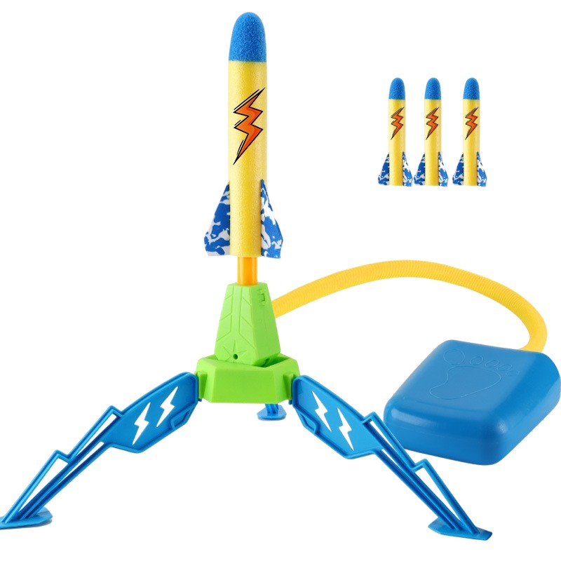 Jucarie pentru Copii, Flippy, Lansator de Rachete cu Piciorul, un Singur Lansator, 3 Rachete cu Lumini, 40.5 cm Inaltime, Multicolor