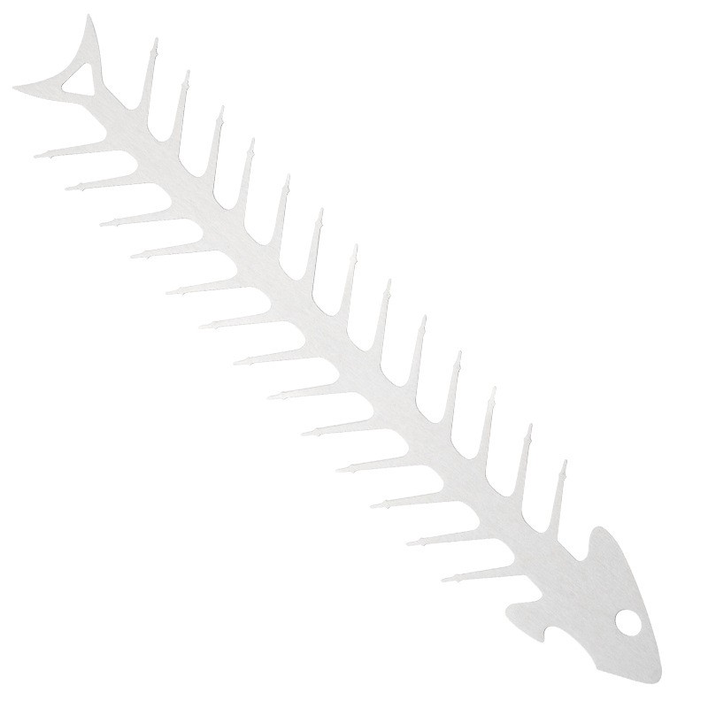 Forma pentru Frigarui, Flippy, Model Oase de Peste, din Otel Inoxidabil, Instrument pentru Gratar, BBQ, cu Deschizator de Sticle, 30x6 cm, Argintie