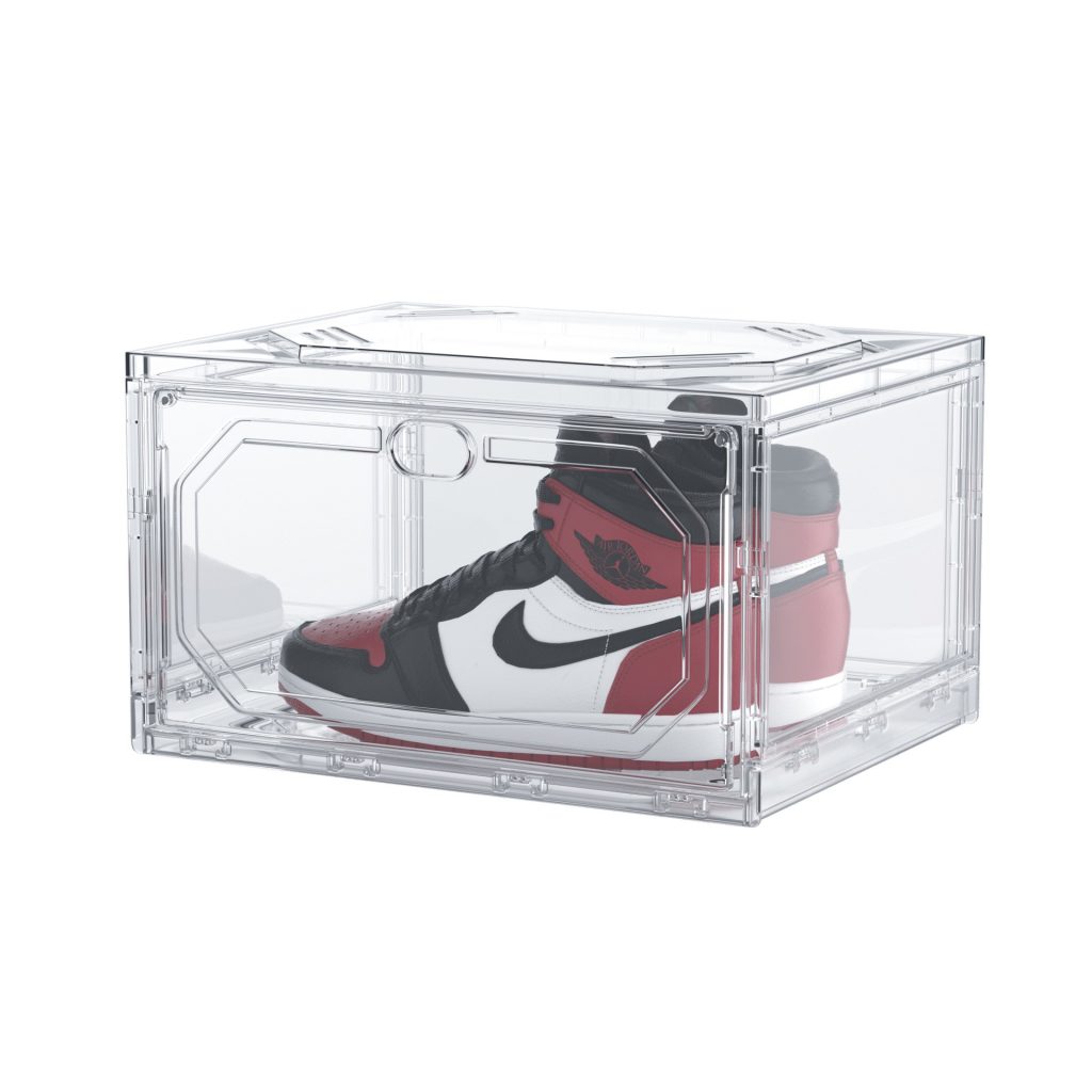 Organizator de Pantofi, Flippy, din PP+ABS, Usa Laterala Magnetica, Rezistenta la Praf, Anti-Oxidare, Utilizare Multipla, 36 x 28 x 21 cm, Transparent