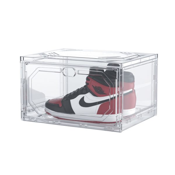 Organizator de Pantofi, Flippy, din PP+ABS, Usa Laterala Magnetica, Rezistenta la Praf, Anti-Oxidare, Utilizare Multipla, 36 x 28 x 21 cm, Transparent
