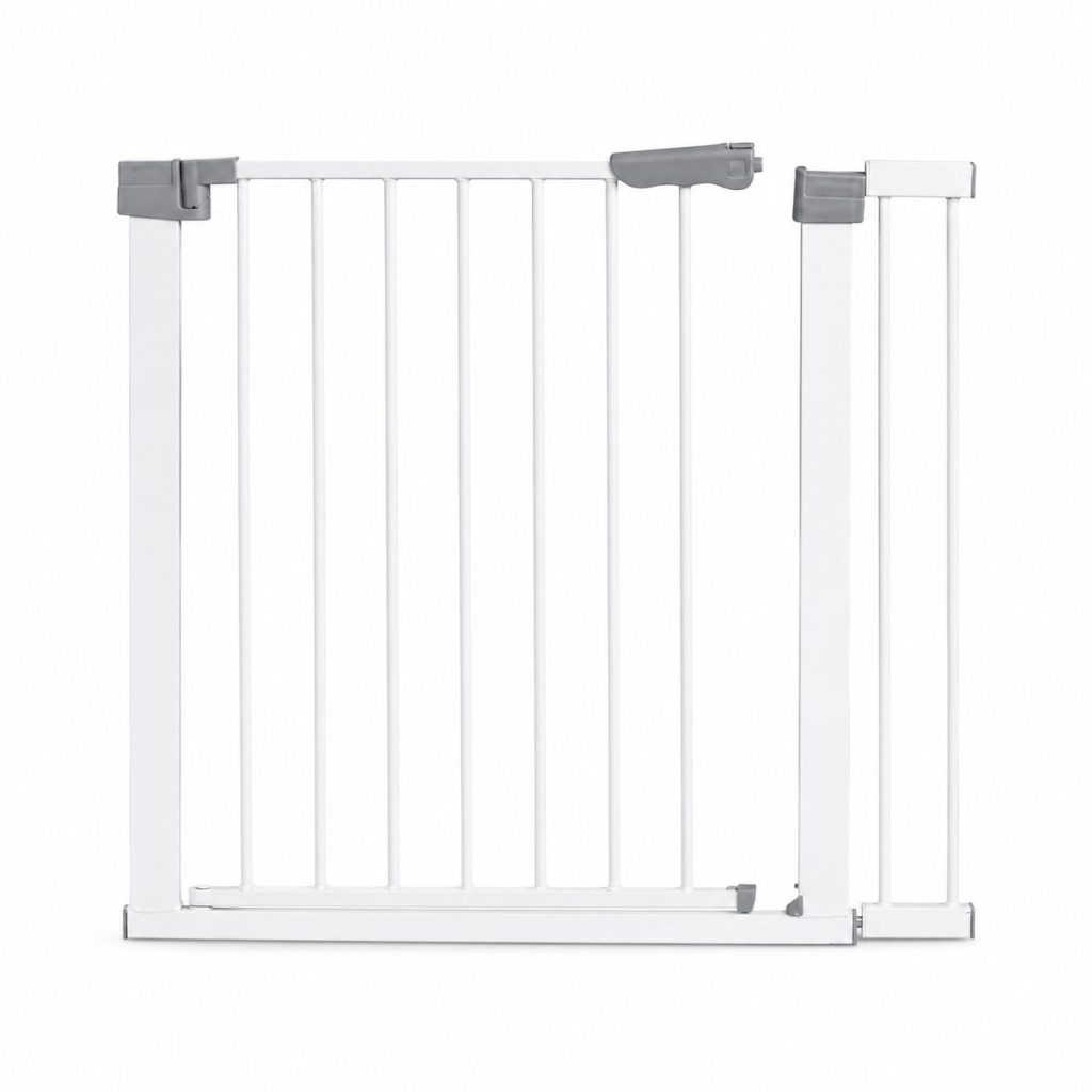 Gard de Siguranta cu Poarta pentru Copii, Flippy, Latime 72 cm, Inaltime 76 cm, Teava din Fier Vopsit, Elemente PP, Alb