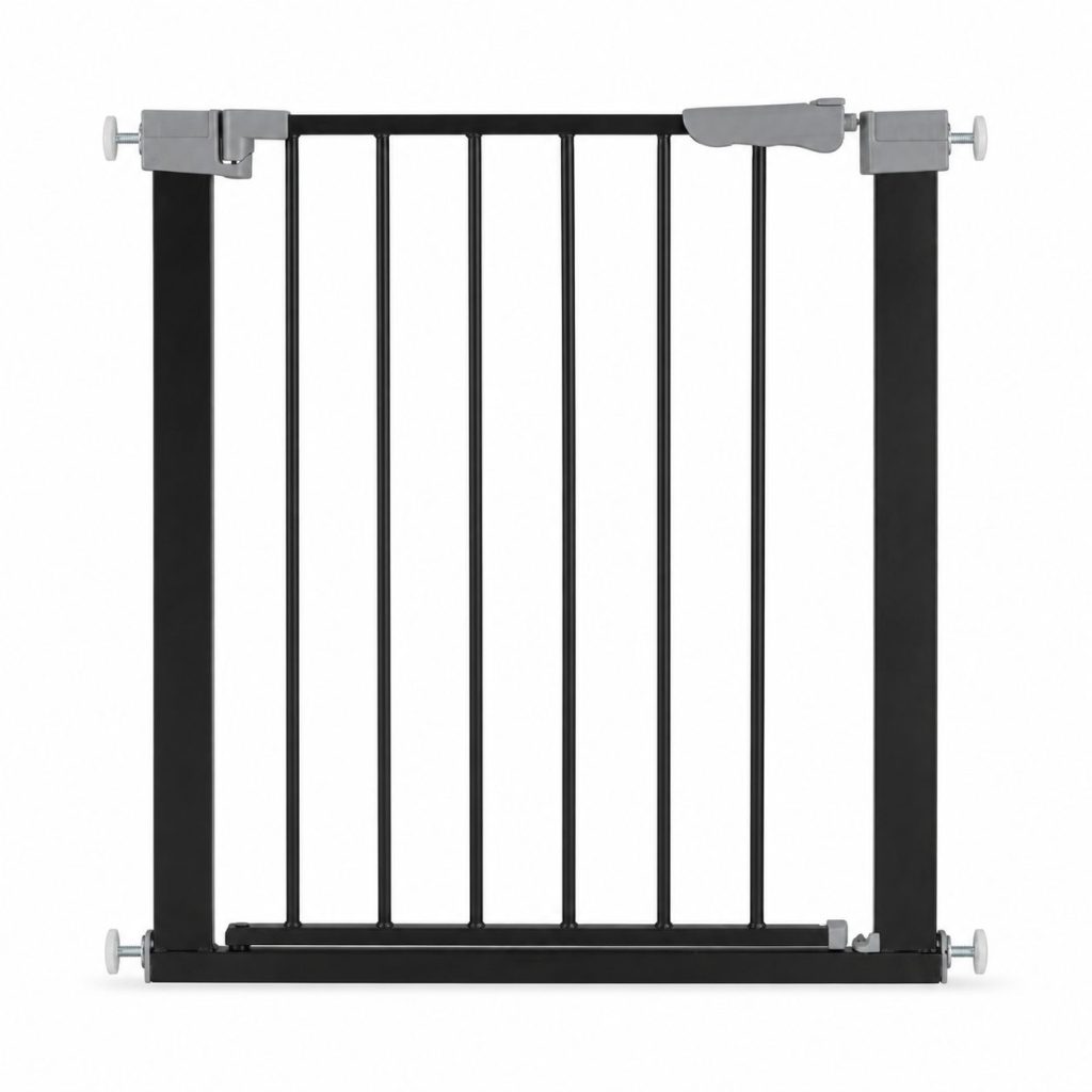 Gard de Siguranta cu Poarta pentru Copii, Flippy, Latime 66 cm, Inaltime 76 cm, Teava din Fier Vopsit, Elemente PP, Negru