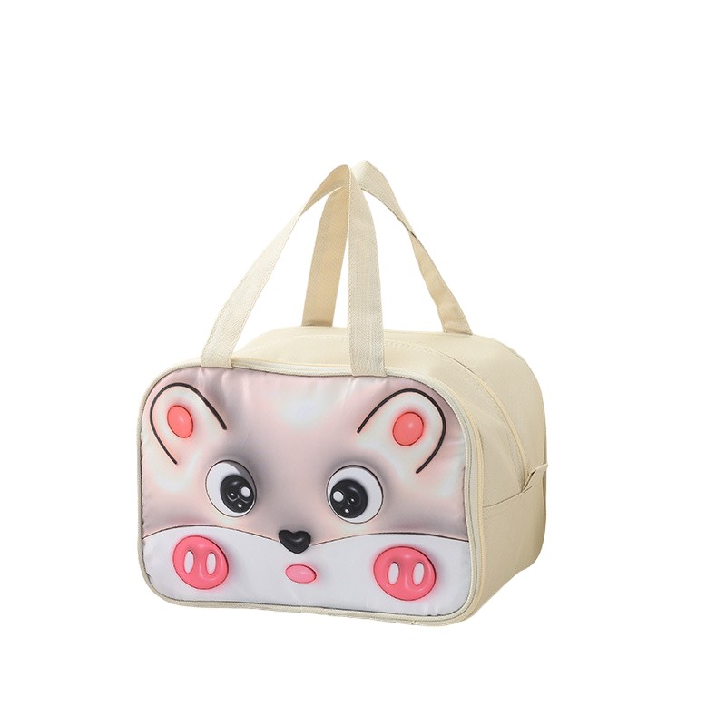 Geantă Frigorifică, Flippy, cu Desene Animat 3D, Portabilă pentru Copii, de Prânz, din Pânză Oxford, 27.5x18x20 cm, Model Soricel, Bej
