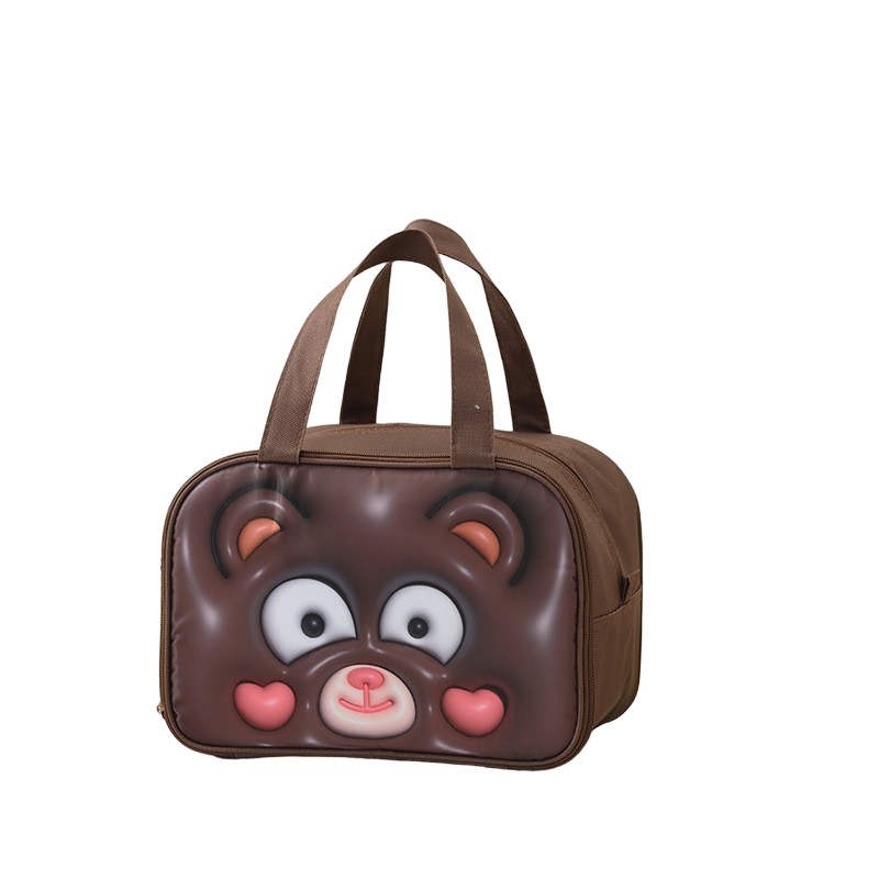 Geantă Frigorifică, Flippy, cu Desene Animat 3D, Portabilă pentru Copii, de Prânz, din Pânză Oxford, 27.5x18x20 cm, Model Ursulet, Maro