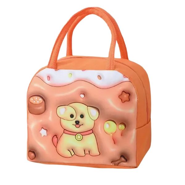 Geantă Frigorifică, Flippy, cu Desene Animate 3D, Portabilă pentru Copii, de Prânz, din Pânză Oxford, 23x13x19 cm, Model Catelus, Maro