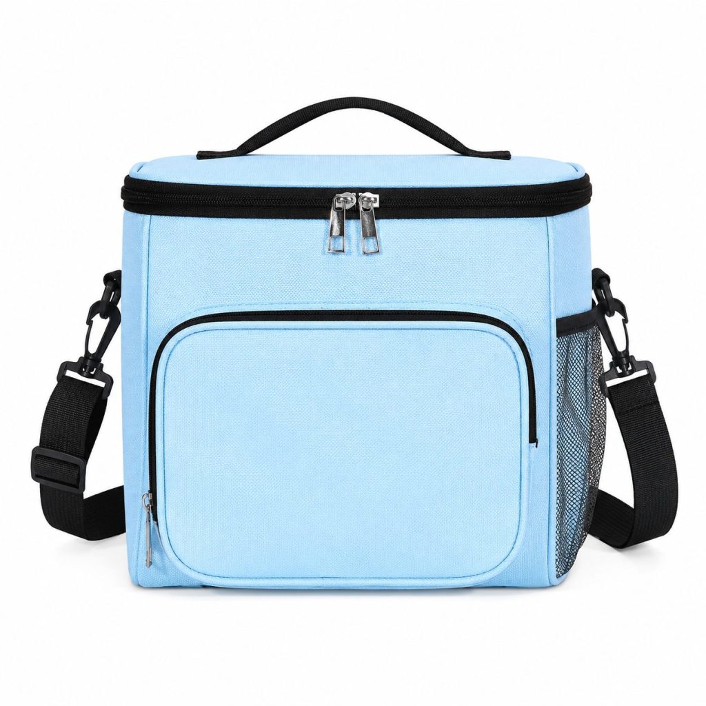 Geanta pentru Picnic cu izolare termica, Flippy, Multifunctionala, Compartimentata, 2 Tipuri de Manere, Impermeabila, 26x24x17 cm, Albastru Deschis