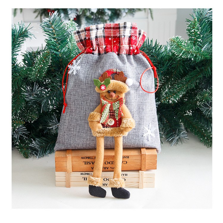 Sac din textil pentru cadouri de Craciun, Flippy, Model Ren, 30x25 cm, Gri