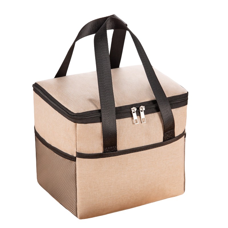 Geanta Termica Flippy pentru Pranz, Compartimente Telefon si Tacamuri, Multifunctionala, Impermeabila, 24x18x21 cm, Crem