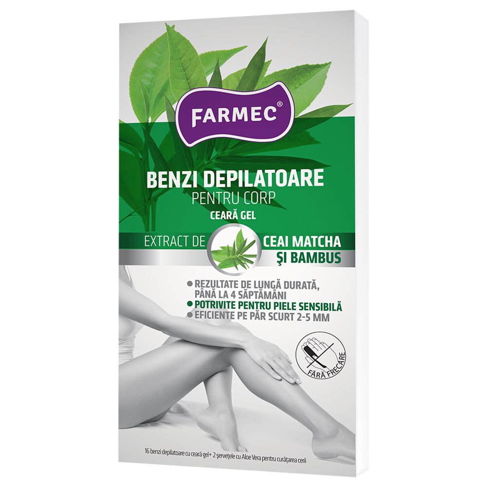 Gel, Farmec Benzi Depilatoare Corp Ceara, 2SERV Aloe Ceai Matcha Bambus 8390, 16 buc