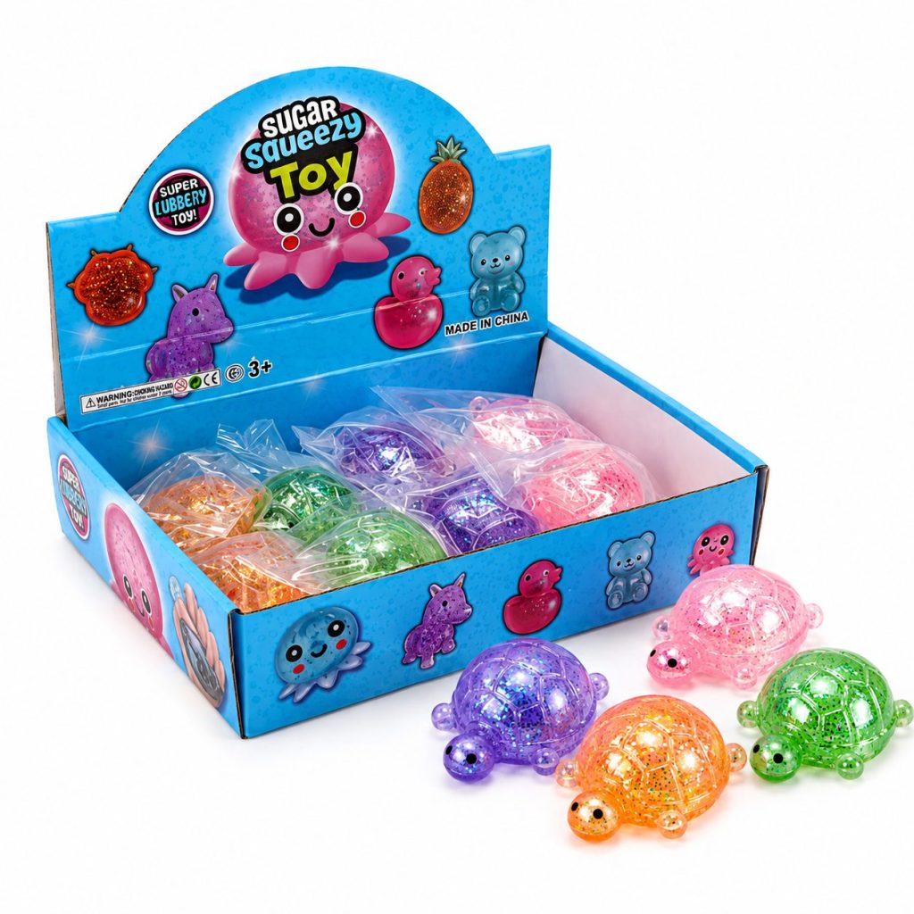 Jucarie Antistres Squishy, Flippy, Model Testoasa cu Sclipici, Textura Moale, 7 x 5.2 cm, Model Aleatoriu