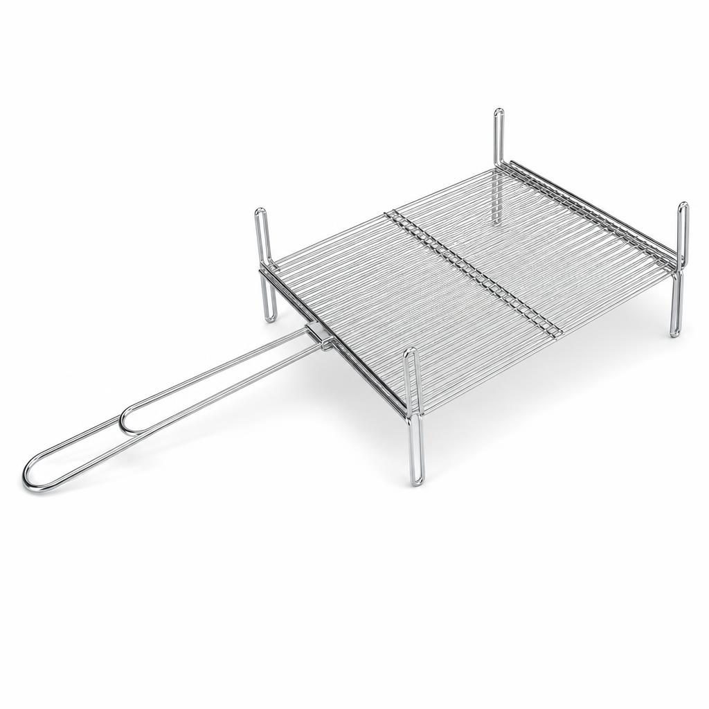 Gratar metalic BBQ, Flippy, din metal, pentru gatit in aer liber, 68.5x35 cm, Argintiu