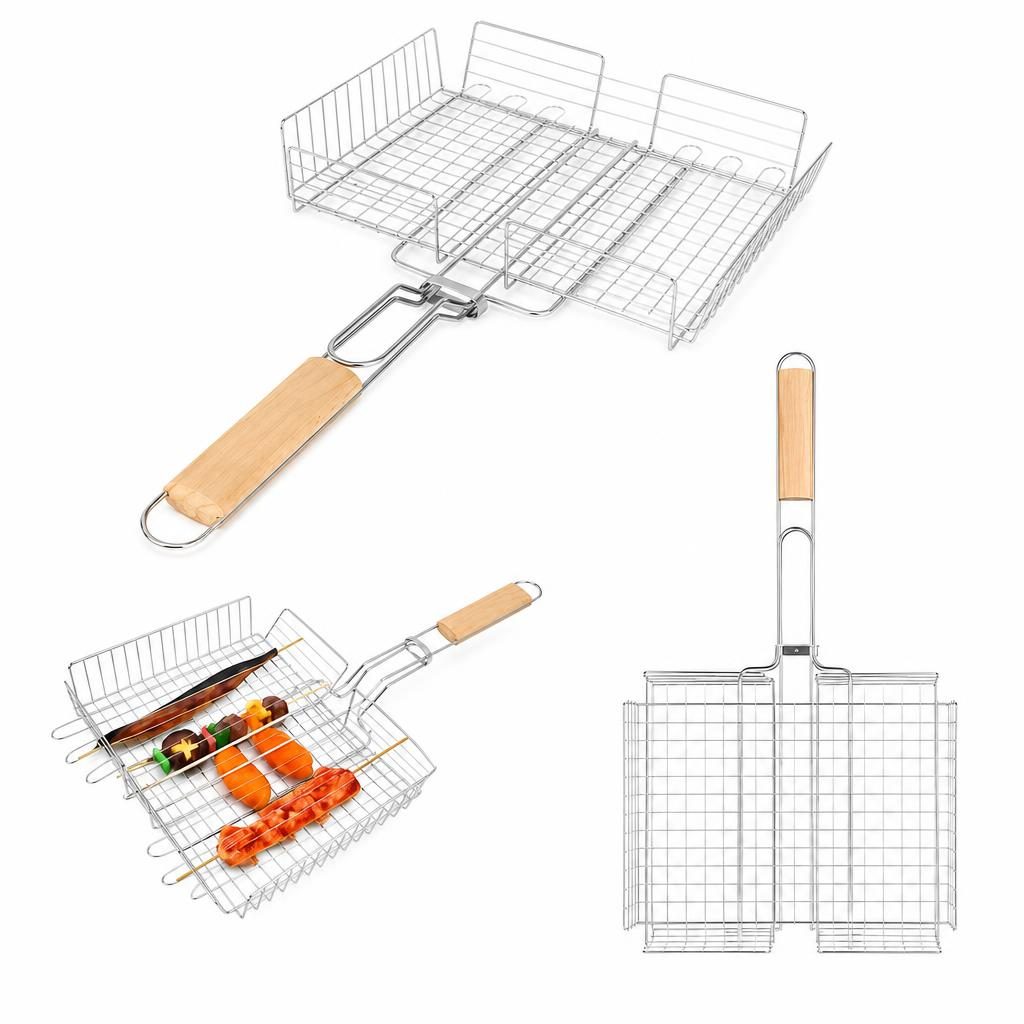 Gratar metalic BBQ, Flippy, din metal, pentru gatit in aer liber, 55x31x24 cm, Argintiu