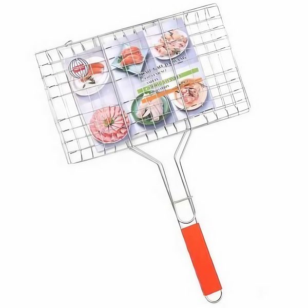 Gratar pentru Peste si Carne, Flippy, Suprafata Utila 32x19 cm, Otel Inoxidabil, cu Maner, Portabil, Argintiu