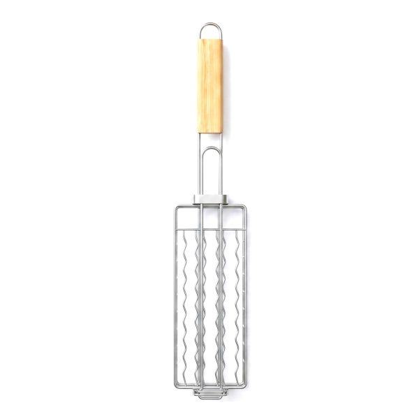 Grilaj pentru hot dog, Flippy, cu maner, din metal, pentru gratar si BBQ, 8x54 cm, Argintiu