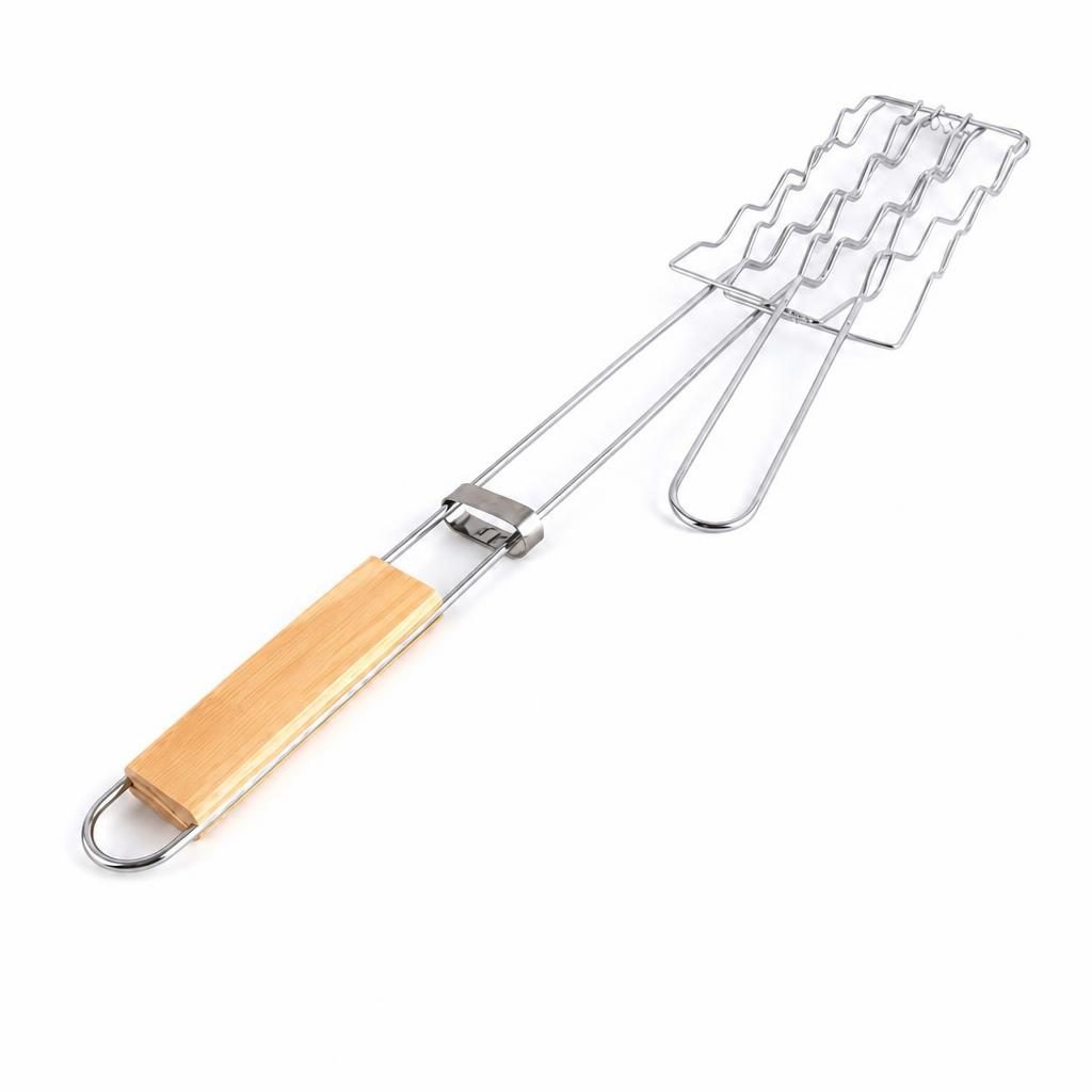 Grilaj pentru hot dog, Flippy, cu maner, din metal, pentru gratar si BBQ, 9x48 cm, Argintiu