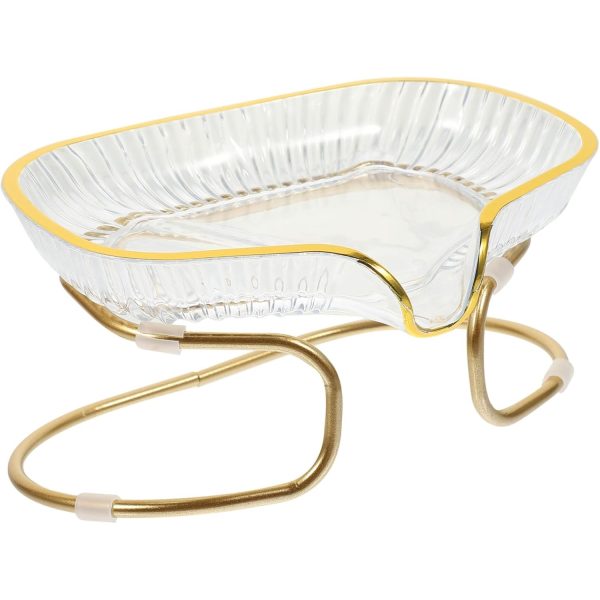Savonieră cu Suport, Flippy, Sistem de Scurgere a Apei, Design Elegant cu Margine Aurie, Suport Metalic Inclus, 14 x 8.5 x 9 cm, Transparent/Auriu