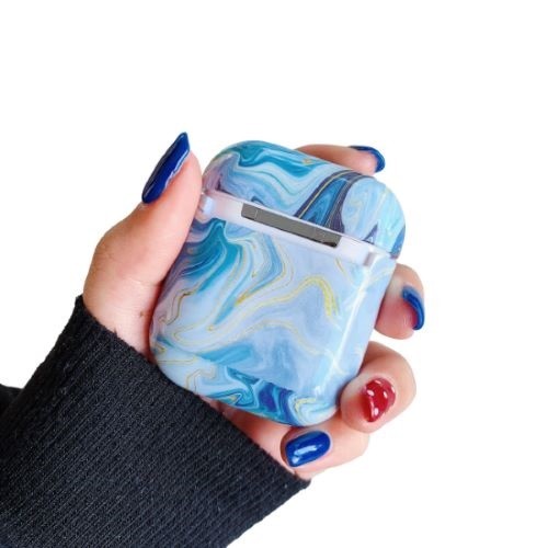 Husa AirPods cu Inel Prindere Marble Albastru - Image 3