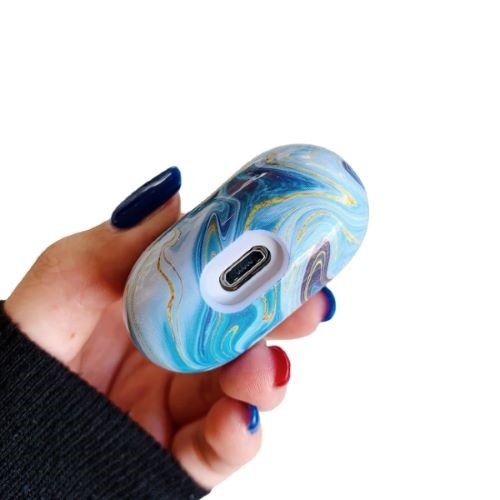 Husa AirPods cu Inel Prindere Marble Albastru - Image 4