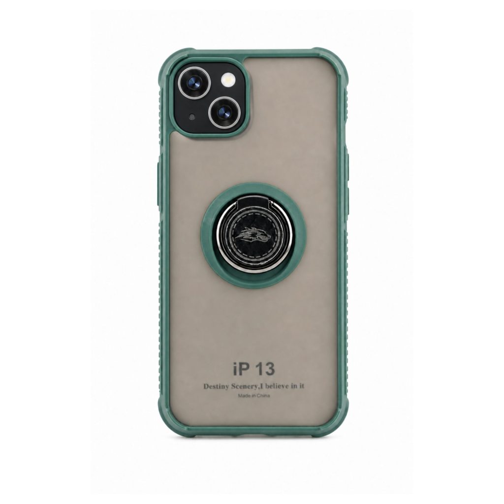 Husa Anti Fall Metal Bracket pentru Apple iPhone 13, Rezistenta la socuri, Margini colorate, Cu inel de prindere magnetic, Flippy, Verde