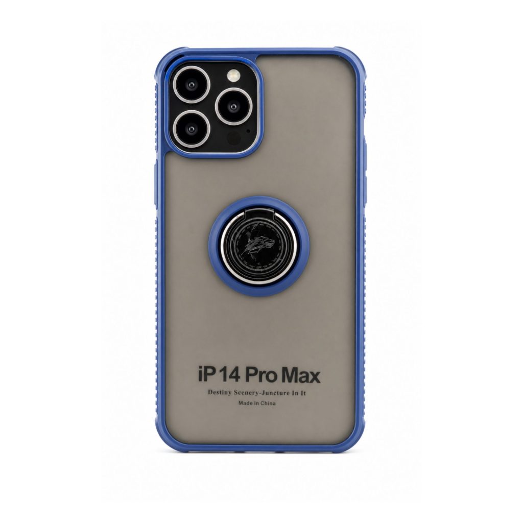 Husa Anti Fall Metal Bracket pentru Apple iPhone 14 Pro Max, Rezistenta la socuri, Margini colorate, Cu inel de prindere magnetic, Flippy, Albastru