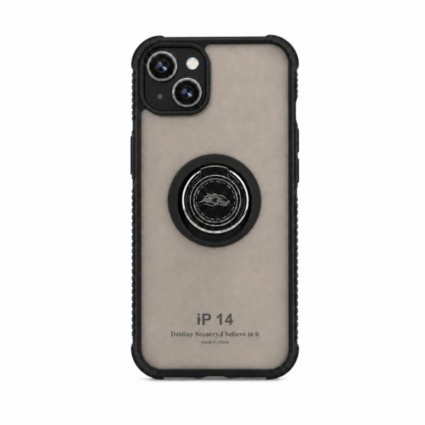 Husa Anti Fall Metal Bracket pentru Apple iPhone 14, Rezistenta la socuri, Margini colorate, Cu inel de prindere magnetic, Flippy, Negru