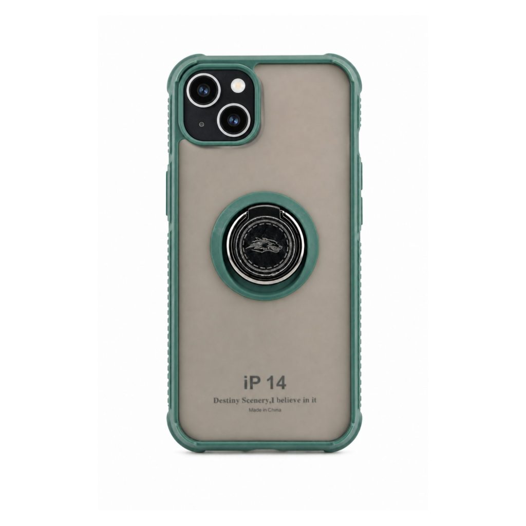 Husa Anti Fall Metal Bracket pentru Apple iPhone 14, Rezistenta la socuri, Margini colorate, Cu inel de prindere magnetic, Flippy, Verde