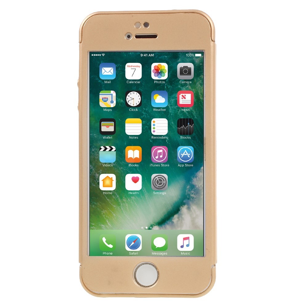 Husa Apple iPhone 5/5S/SE Full Cover 360 Auriu + Folie de protectie - Image 3