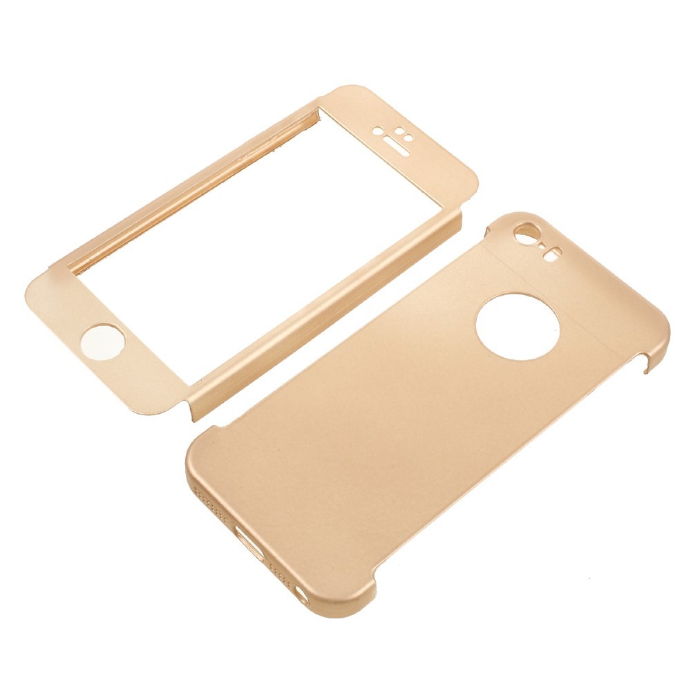 Husa Apple iPhone 5/5S/SE Full Cover 360 Auriu + Folie de protectie - Image 4
