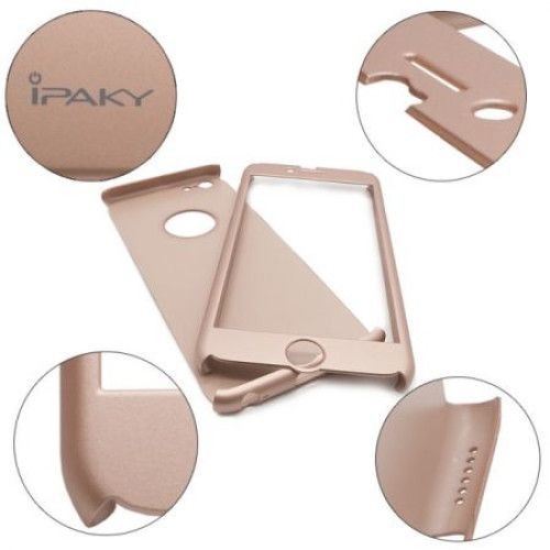 Husa Apple iPhone 6/6S IPAKY Full Cover 360 Auriu + Folie Cadou - Image 7