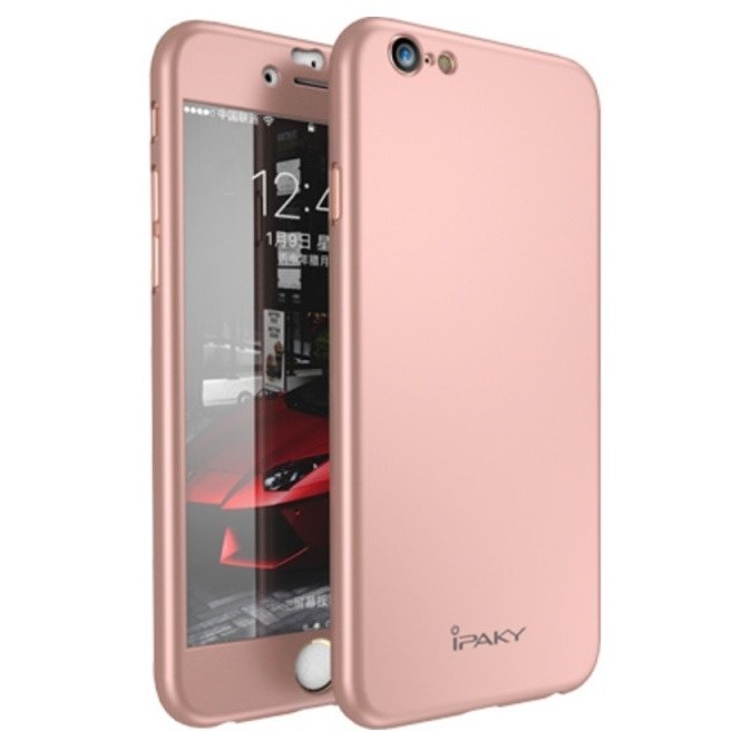 Husa Apple iPhone 6/6S IPAKY Full Cover 360 Roz Auriu + Folie Cadou - Image 2