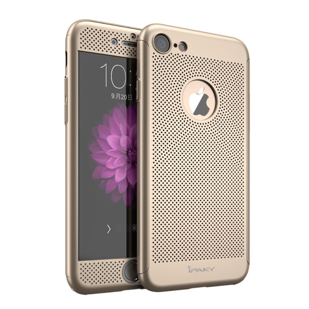 Husa de Protectie, Flippy, pentru Apple iPhone 7, Full Cover 360 Air cu Gauri si Folie de Protectie, Plastic, Auriu - Image 3