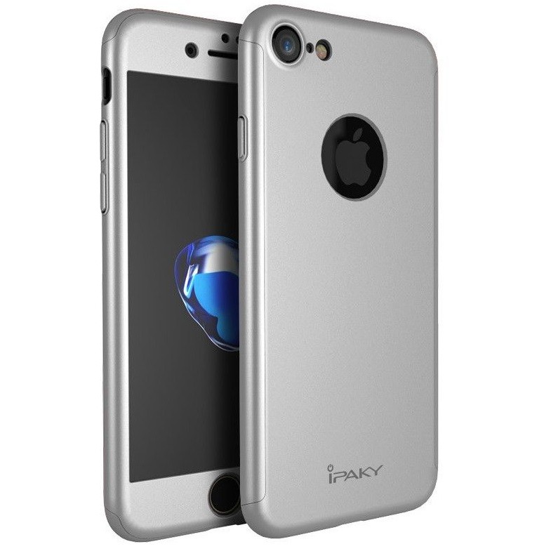 Husa Apple iPhone 7 IPAKY Full Cover 360 Argintiu + Folie Cadou - Image 2