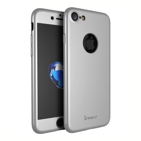 Husa Apple iPhone 7 IPAKY Full Cover 360 Argintiu + Folie Cadou - Image 5