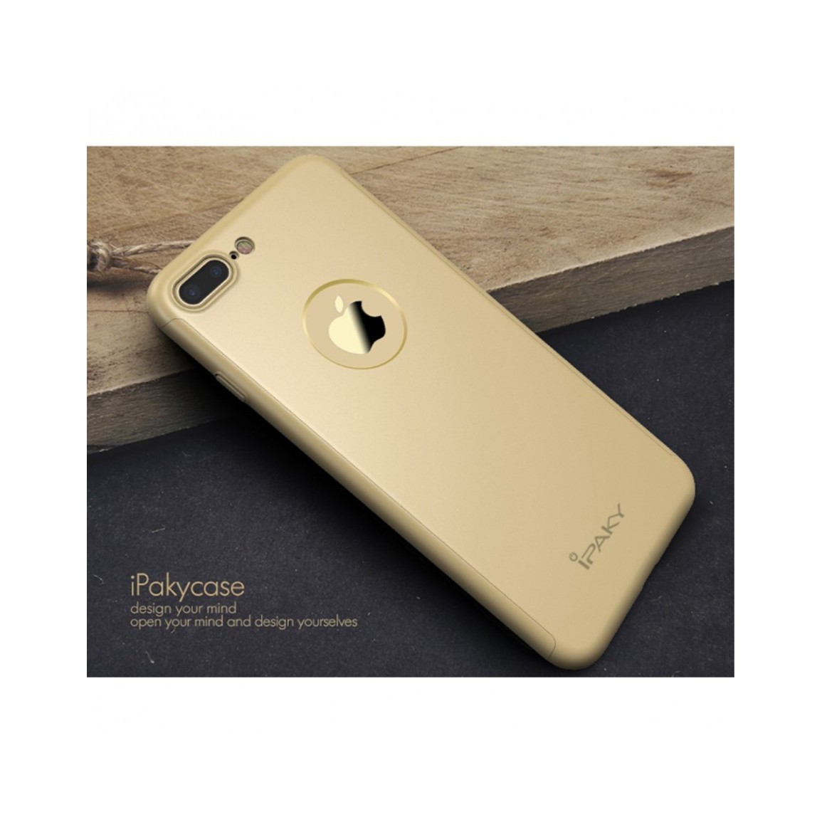 Husa Apple iPhone 7 Plus IPAKY Full Cover 360 Auriu + Folie Cadou - Image 5