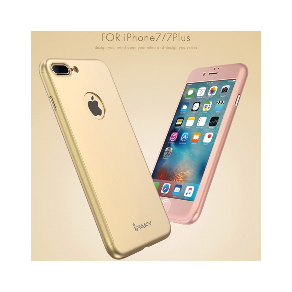 Husa Apple iPhone 7 Plus IPAKY Full Cover 360 Auriu + Folie Cadou - Image 6