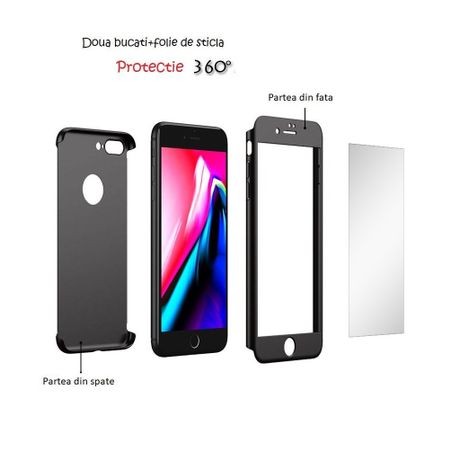 Husa Apple iPhone 8 Plus IPAKY Full Cover 360 Negru + Folie Cadou - Image 5