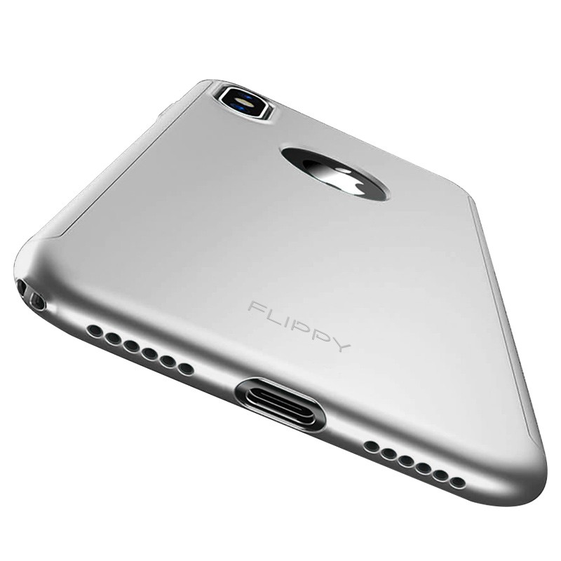 Set Husa si Folie de Protectie, Flippy, Compatibila cu Apple iPhone X, Full Cover 360°, Plastic + Sticla, Argintiu - Image 2