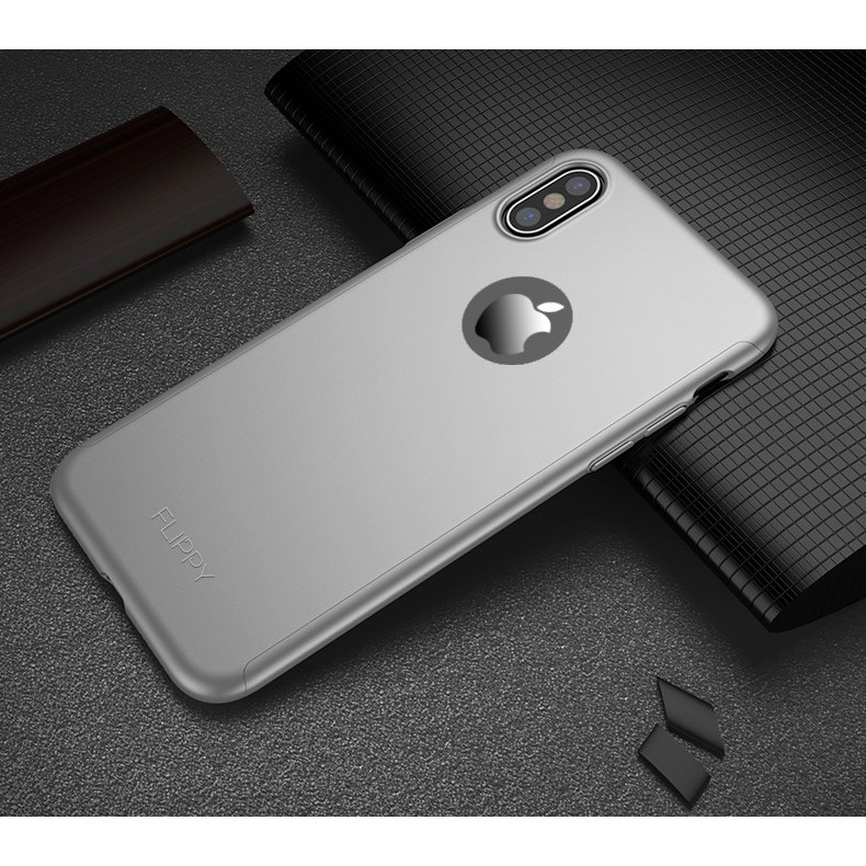 Set Husa si Folie de Protectie, Flippy, Compatibila cu Apple iPhone X, Full Cover 360°, Plastic + Sticla, Argintiu - Image 4